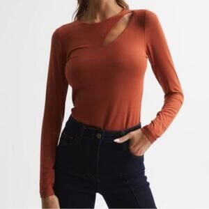 Reiss Aubrey Cut-out Long Sleeve Top Small Orange NWT